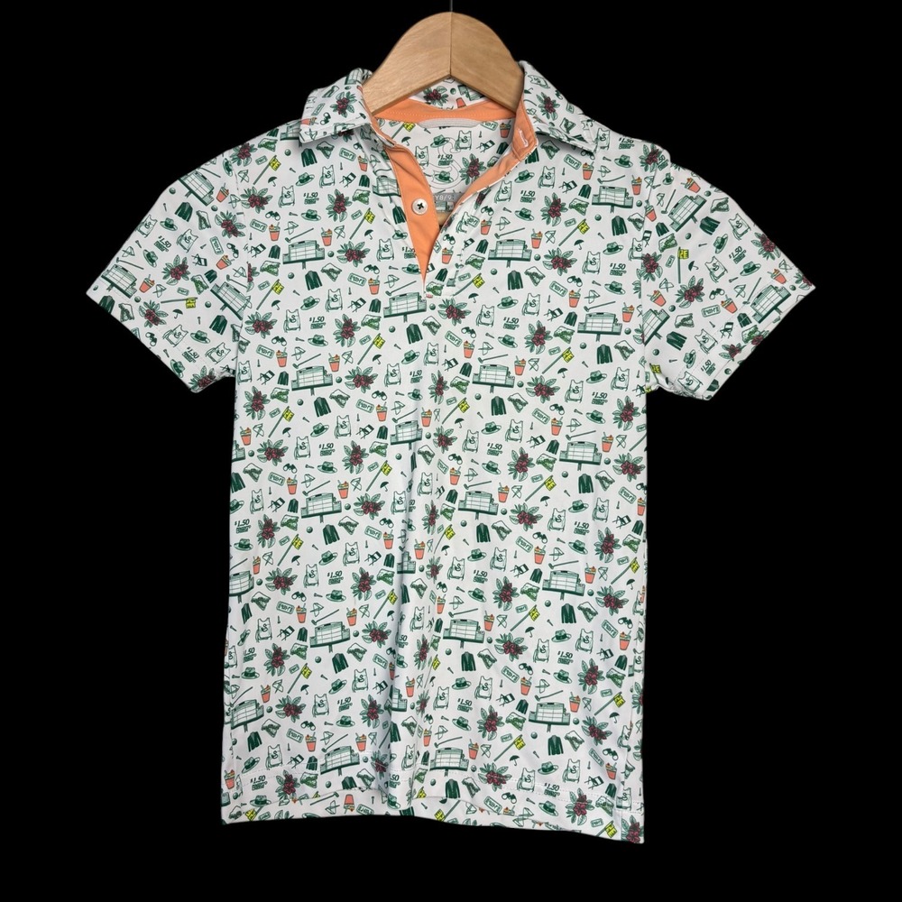 Swannies Golf Boys Masters Pimento Cheese Print Polo Shirt White Green 8-9
